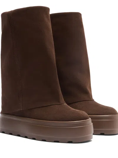Casadei Double-face Fold-over Platform Boots In Brown