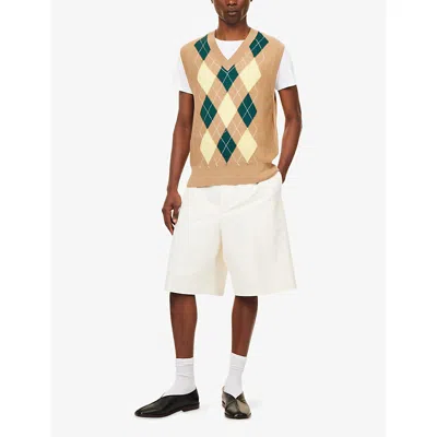 Ami Alexandre Mattiussi Brown Wool And Cotton Argyle Intarsia Sleeveless Sweater Beige
