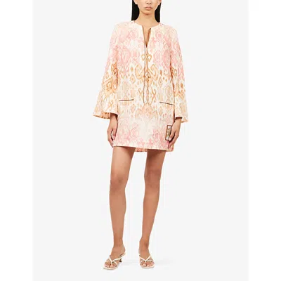 Zimmermann Aster Print Long Sleeve Linen Shift Dress In Multi