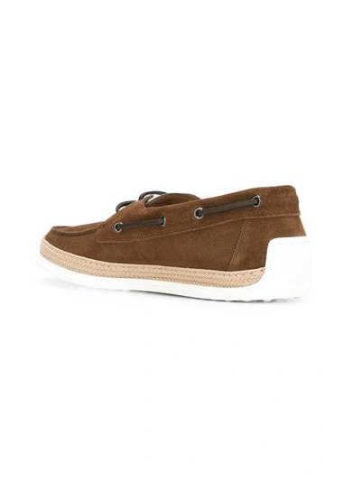 Shop Tod's Lace Up Slippers - Brown