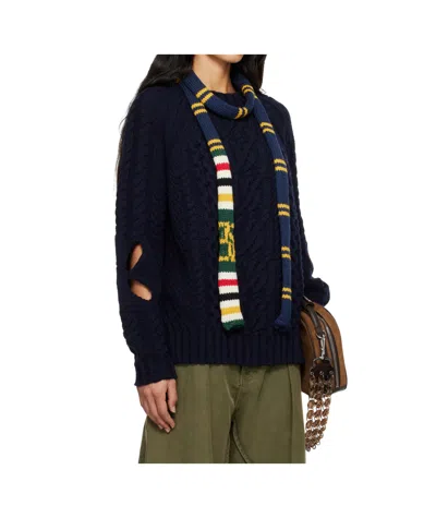 Stefan Cooke Navy Slashed Cable Sweater In Black