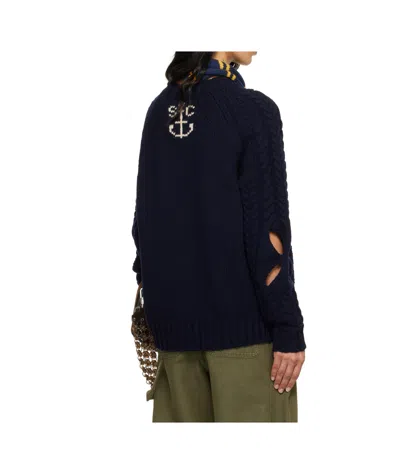 Stefan Cooke Navy Slashed Cable Sweater In Black