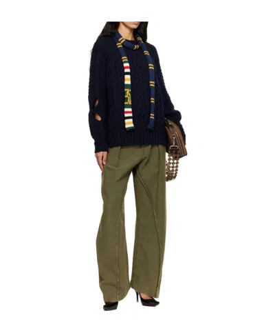 Stefan Cooke Navy Slashed Cable Sweater In Black