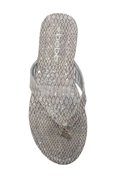 Bebe Python Embossed Thong Sandal In Silver