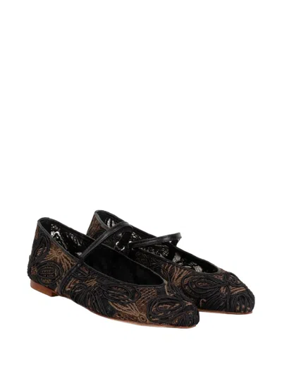 Lorena Paggi Lace-embroidered Touch-strap Flat Pumps In Black