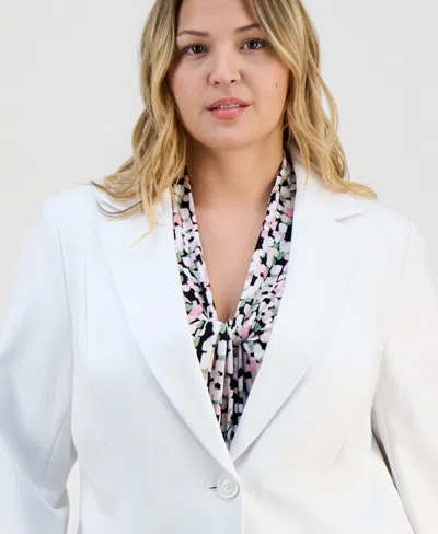 Kasper Plus Size Notch-collar Seamed One-button Jacket In White
