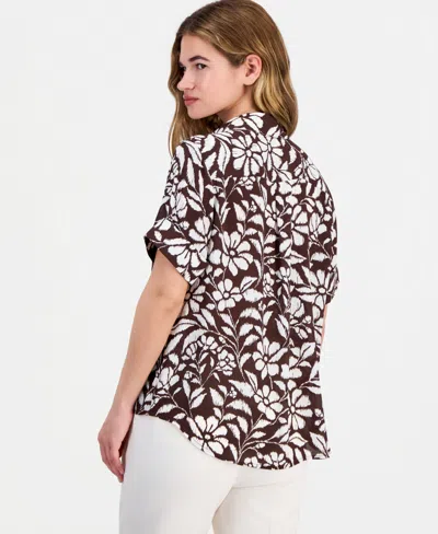 Anne Klein Essentials Petite Printed Button-front Top