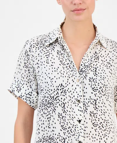 Anne Klein Essentials Petite Printed Button-front Short-sleeve Top