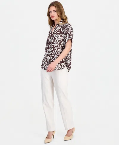Anne Klein Essentials Petite Printed Button-front Top
