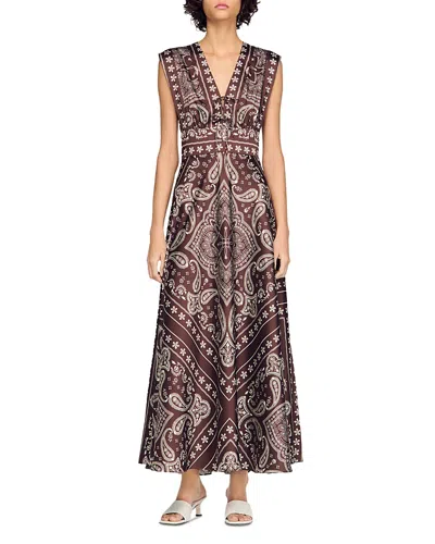 Sandro Paisley-pattern Maxi Dress In Brown
