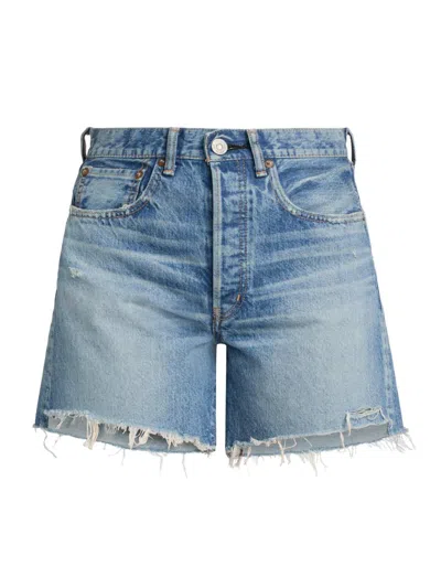 Moussy Vintage Graterford Long Denim Shorts In Blue