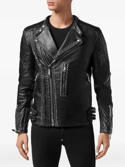 Philipp Plein Stud-embellished Biker Jacket In Black