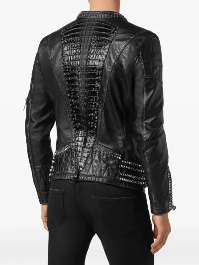 Philipp Plein Stud-embellished Biker Jacket In Black