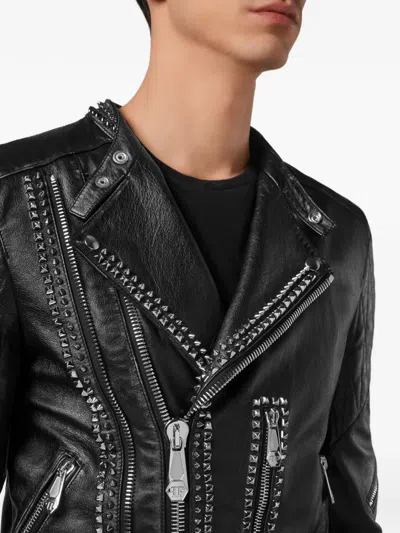 Philipp Plein Stud-embellished Biker Jacket In Black