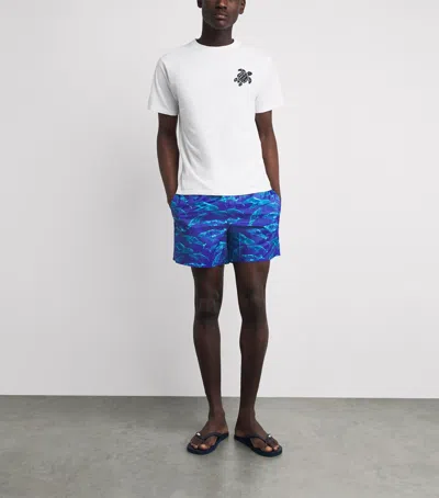 Vilebrequin Men Long Ultra-light And Packable Swim Shorts Sparkling Whales In Blue