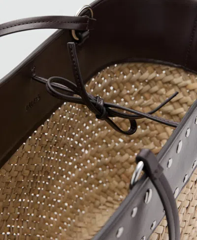 Mango Studded Raffia Shopper Bag In Orange