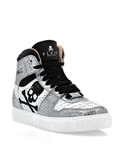 Philipp Plein Python-leather Skull High-top Sneakers In White