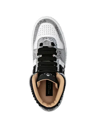 Philipp Plein Python-leather Skull High-top Sneakers In White