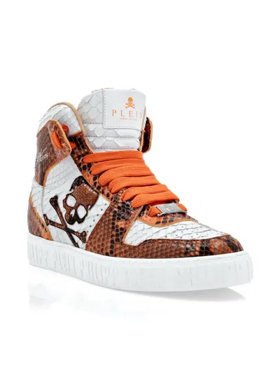 Philipp Plein Python-leather Skull Sneakers In Brown