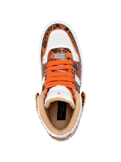 Philipp Plein Python-leather Skull Sneakers In Brown