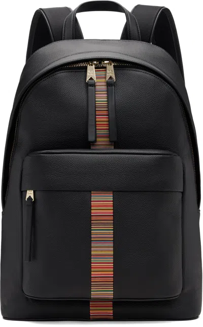 Paul Smith Signature Stripe Leather Backpack In Black