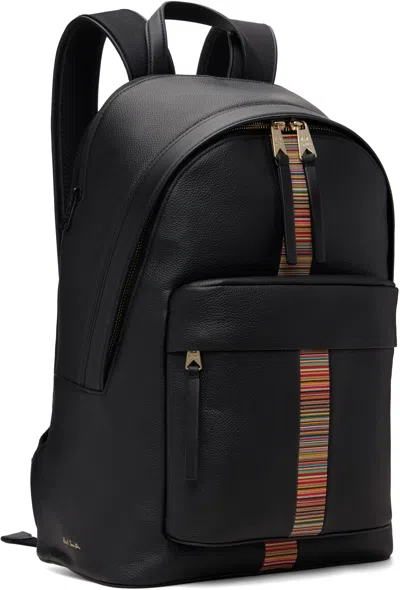 Paul Smith Signature Stripe Leather Backpack In Black