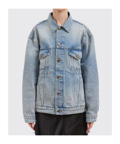 Haikure Clay Broken Celestial Distressed Logo Patch Jacket In Blue