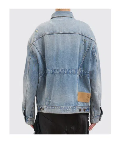Haikure Clay Broken Celestial Distressed Logo Patch Jacket In Blue