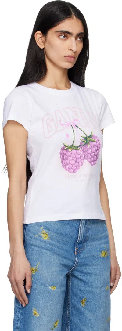 Ganni Baby Fit Raspberry T-shirt In Bright White