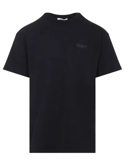 Givenchy Black Crewneck T-shirt With Logo Patch On The Front In Cotton Man In Black