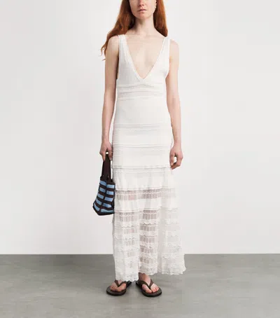 Sandro Womens White V-neck Pointelle Knitted Maxi Dress In Gray