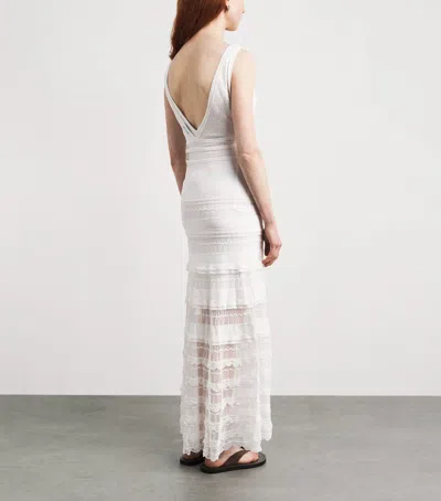 Sandro Womens White V-neck Pointelle Knitted Maxi Dress In Gray