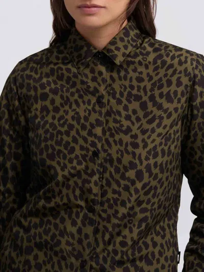 Aspesi Long Sleeve Collared Animal Print Shirt In Brown