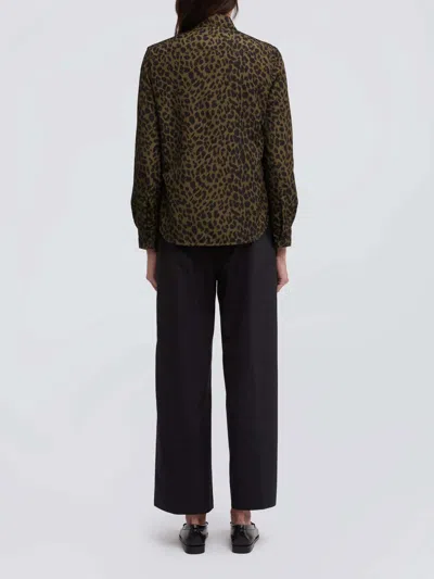 Aspesi Long Sleeve Collared Animal Print Shirt In Brown