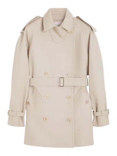 Max Mara Short Double Breasted Duster Coat Belt In Neutral