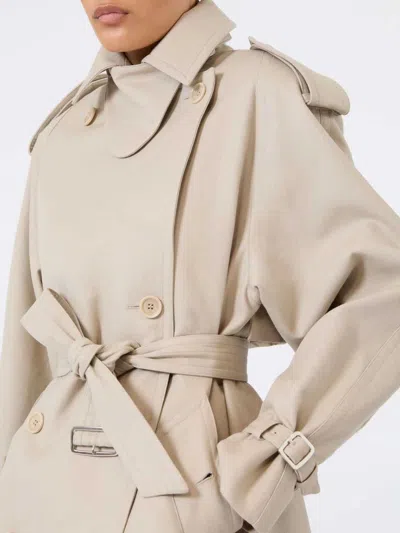Max Mara Short Double Breasted Duster Coat Belt In Neutral