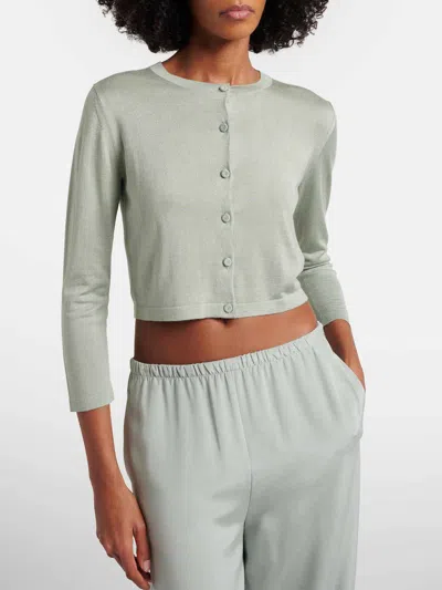 Max Mara Silk And Cashmere Crew Neck Cardigan In Green