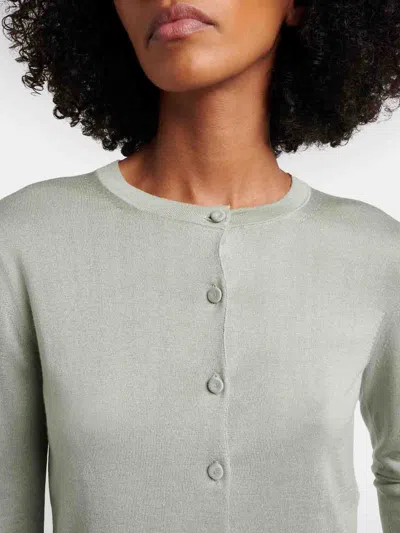 Max Mara Silk And Cashmere Crew Neck Cardigan In Green