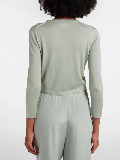 Max Mara Silk And Cashmere Crew Neck Cardigan In Green