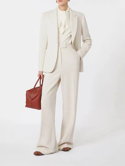 Max Mara High Waist Wide Leg Pleated Trousers In White