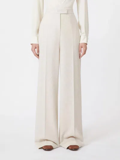 Max Mara High Waist Wide Leg Pleated Trousers In White