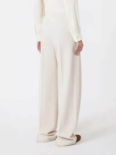 Max Mara High Waist Wide Leg Pleated Trousers In White