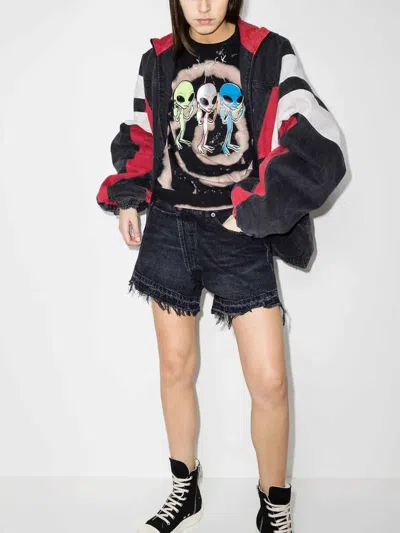 R13 Crossover Asymmetric Distressed Denim Shorts In Black