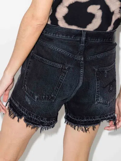 R13 Crossover Asymmetric Distressed Denim Shorts In Black