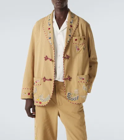 Bode Feather Runner Smoking Embroidered Blazer In Brown