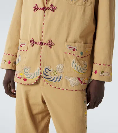 Bode Feather Runner Smoking Embroidered Blazer In Brown