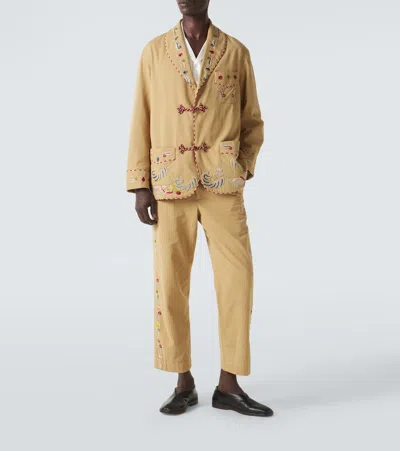 Bode Feather Runner Smoking Embroidered Blazer In Brown