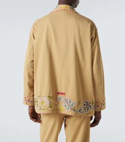Bode Feather Runner Smoking Embroidered Blazer In Brown