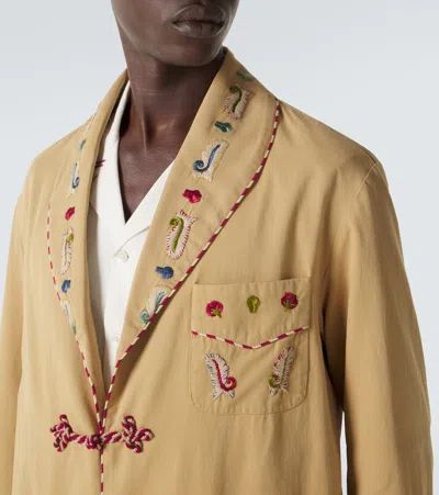Bode Feather Runner Smoking Embroidered Blazer In Brown