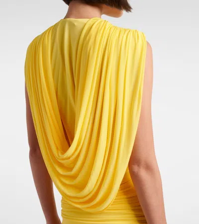 Christopher Esber Ripple Ruched Draped Jersey Minidress In Yellow